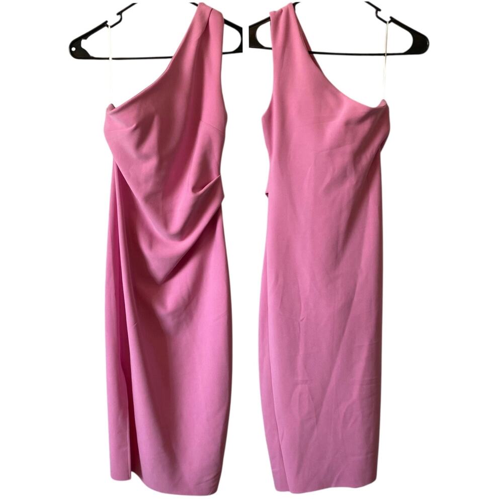 PETAL & PUP NWOT Pink Nadene One Shoulder Midi Dress Size 6 Stretch Slit Hem - Picture 2 of 8